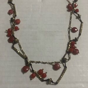 Lucky Brand double strand Gold & Burnt orange stone necklace